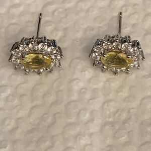 Earrings Sterling Silver 925 yellow oval zirconia Cz Stones New stud jewelry